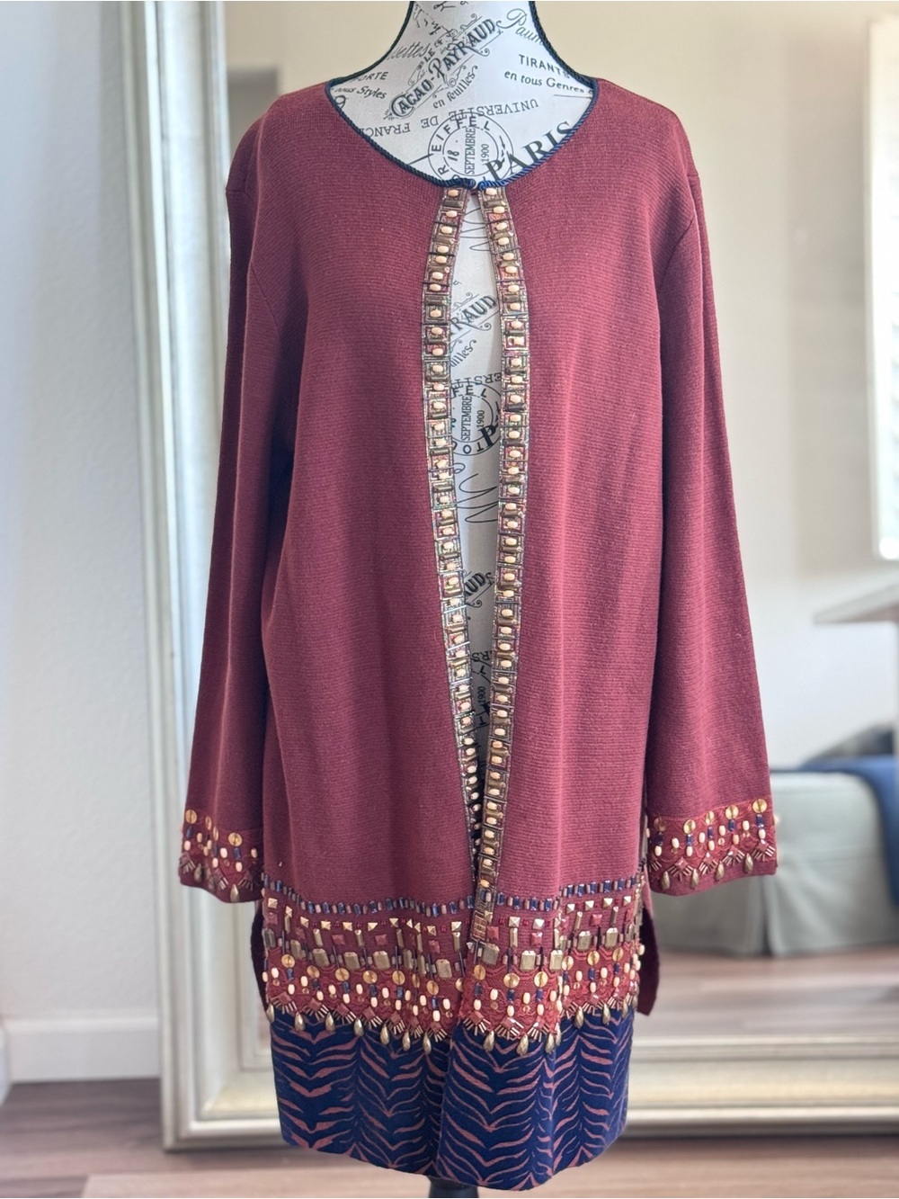 Chico's Embellished Longline Duster Cardigan Sweater Jacket Boho Women’s - Picture 2 of 14